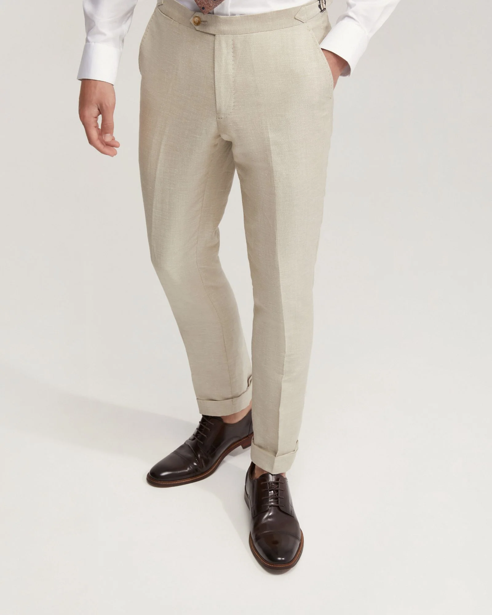 Byron Wool Linen Cuffed Suit Trousers - Image 4