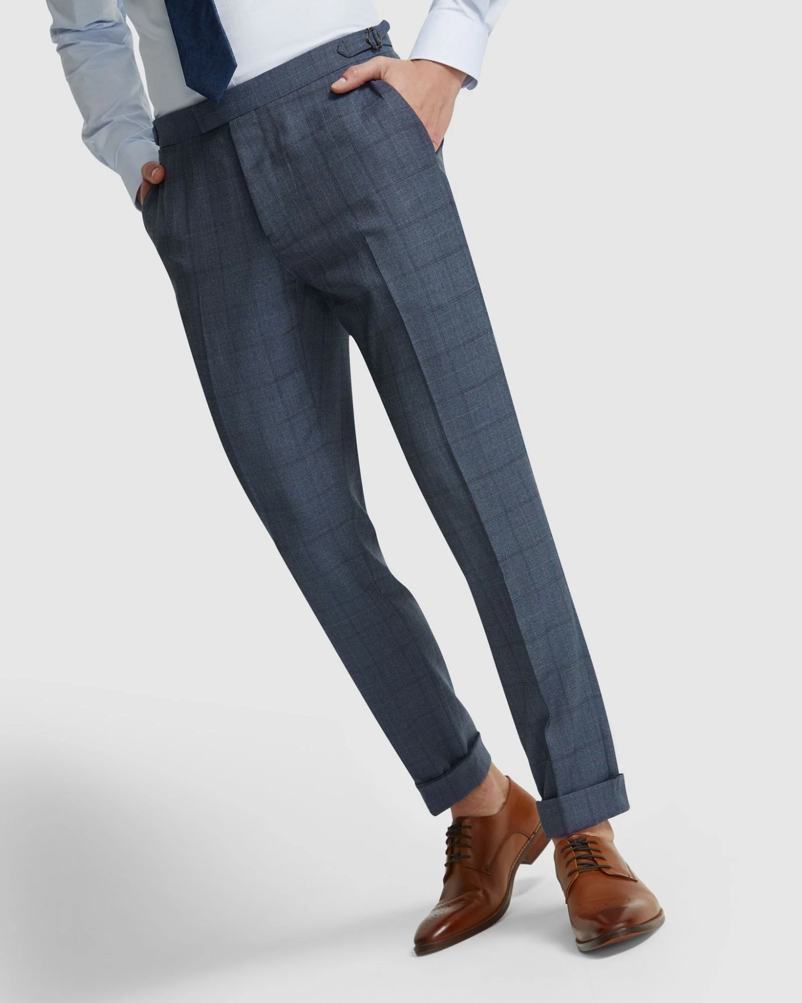 Byron Wool Check Suit Trousers Side Tab - Image 4
