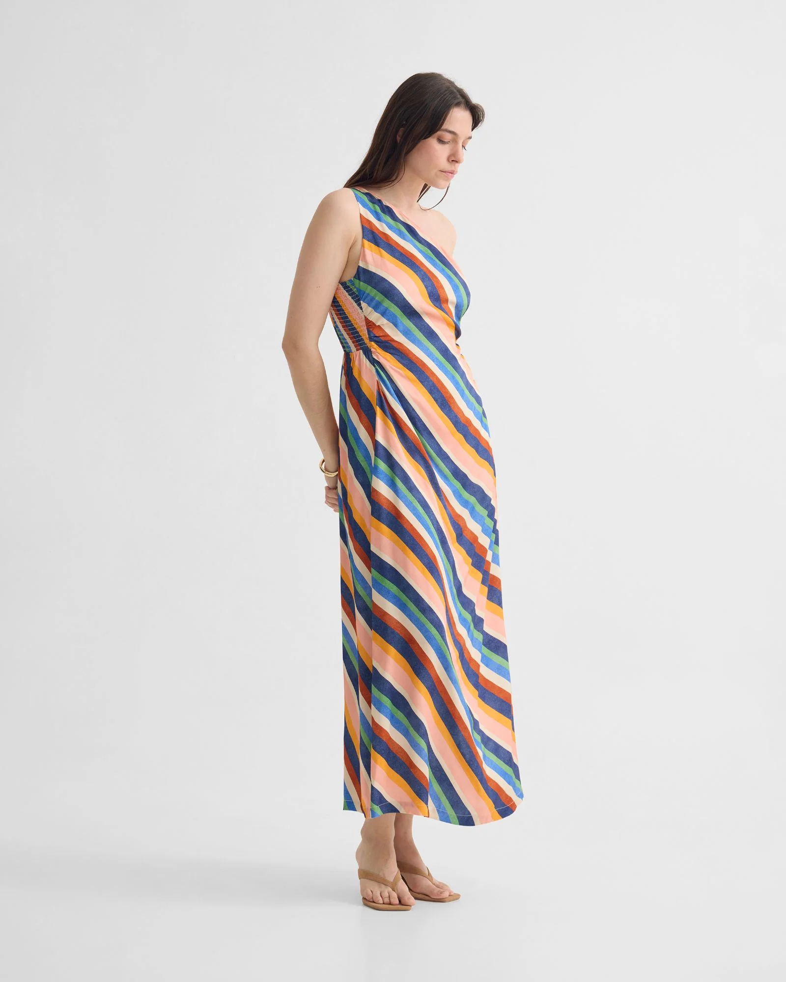 Capri Striped One Shoulder Dress - Image 2