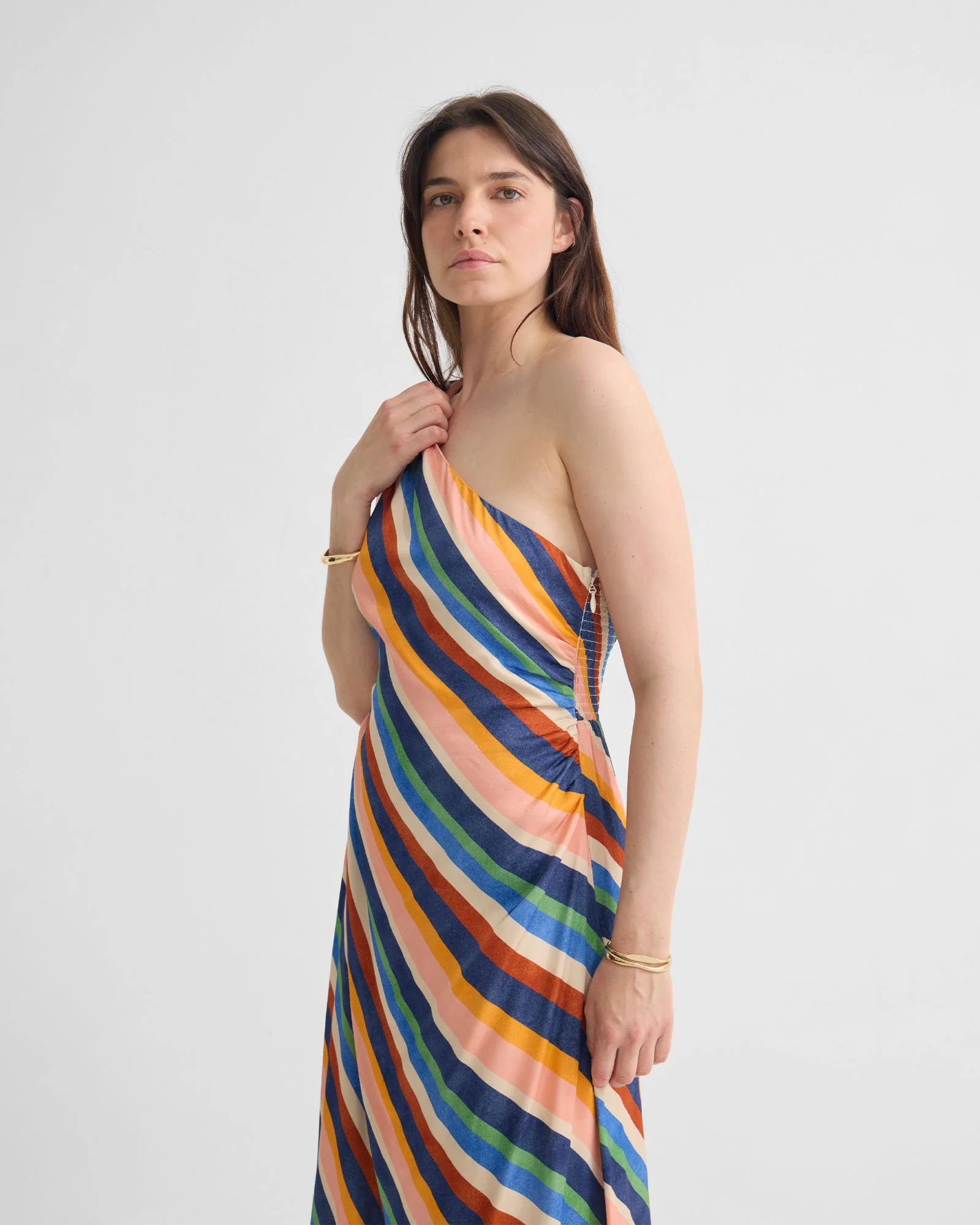 Capri Striped One Shoulder Dress - Image 4