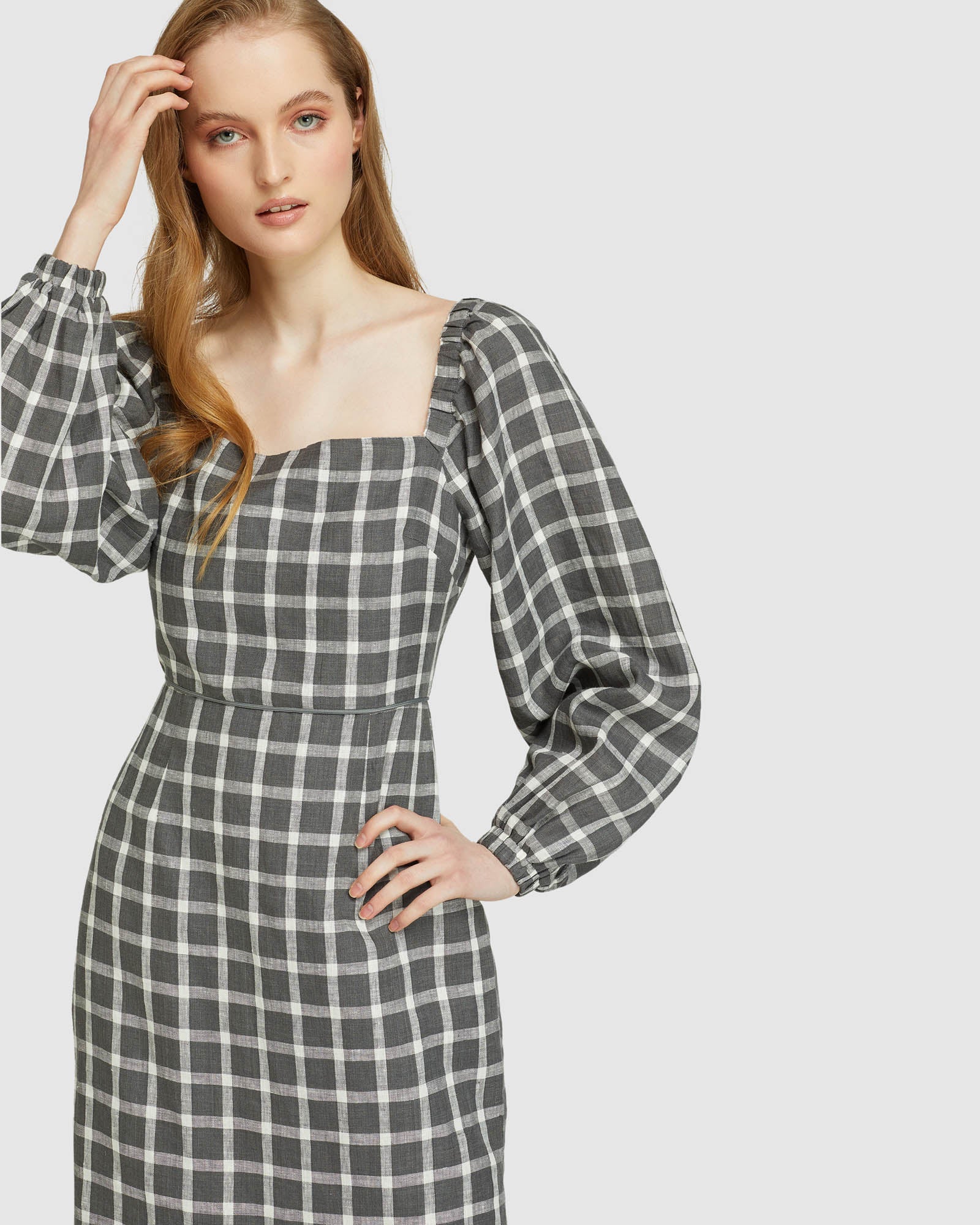 Cilly Check Linen Mini Dress - Image 4