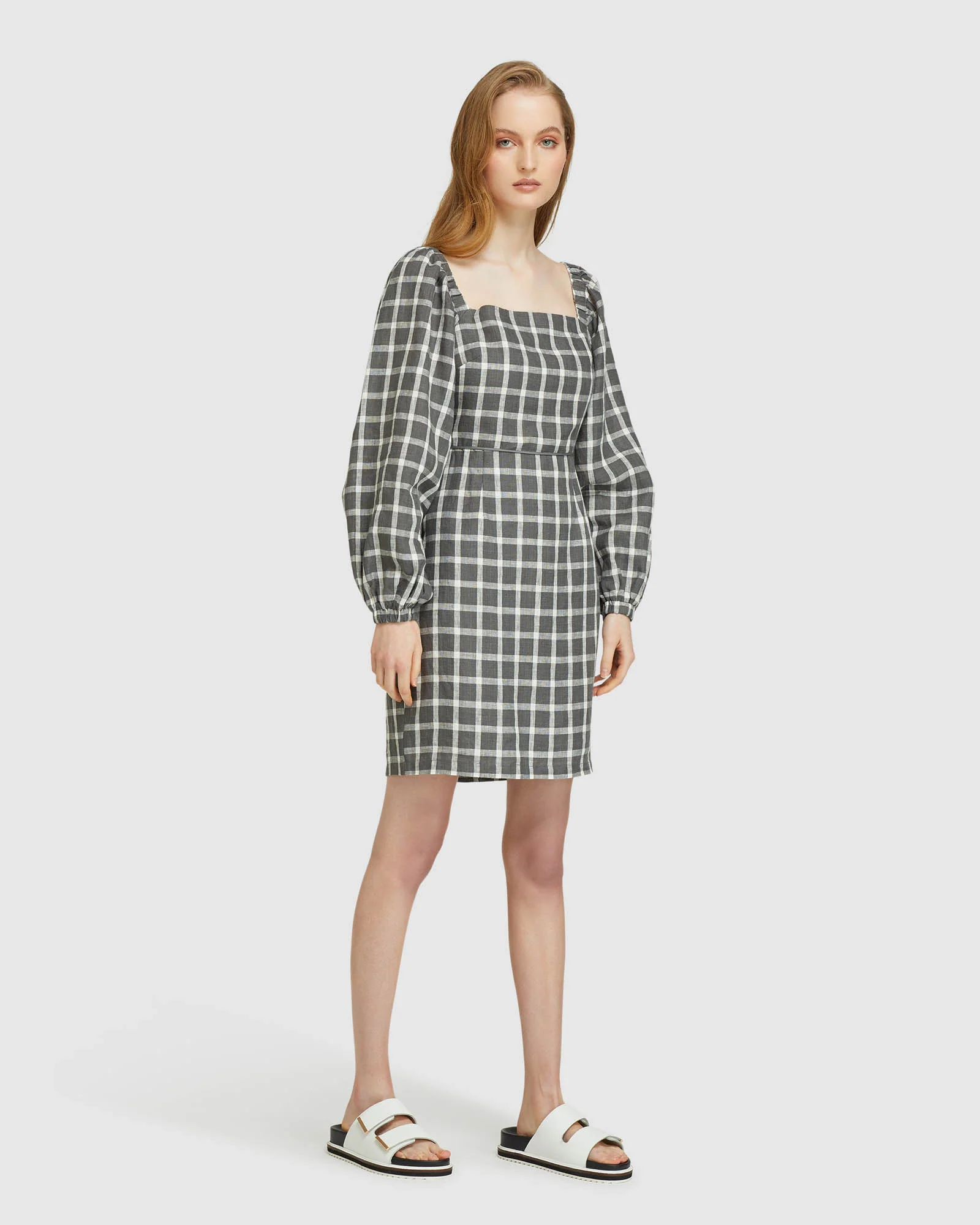 Cilly Check Linen Mini Dress - Image 7