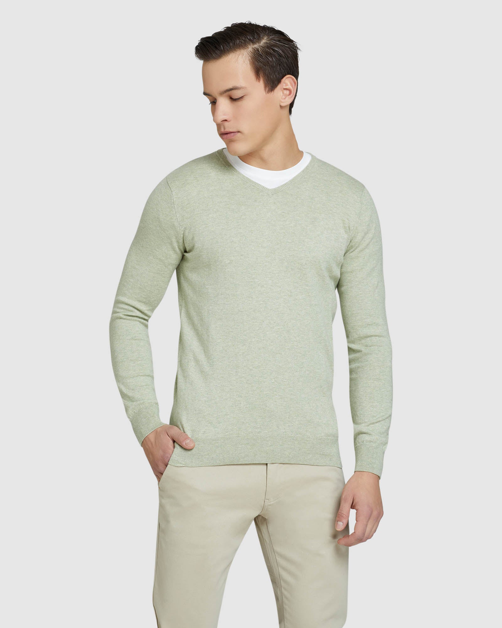 Cotton Cashmere V-Neck Pullover - Image 7