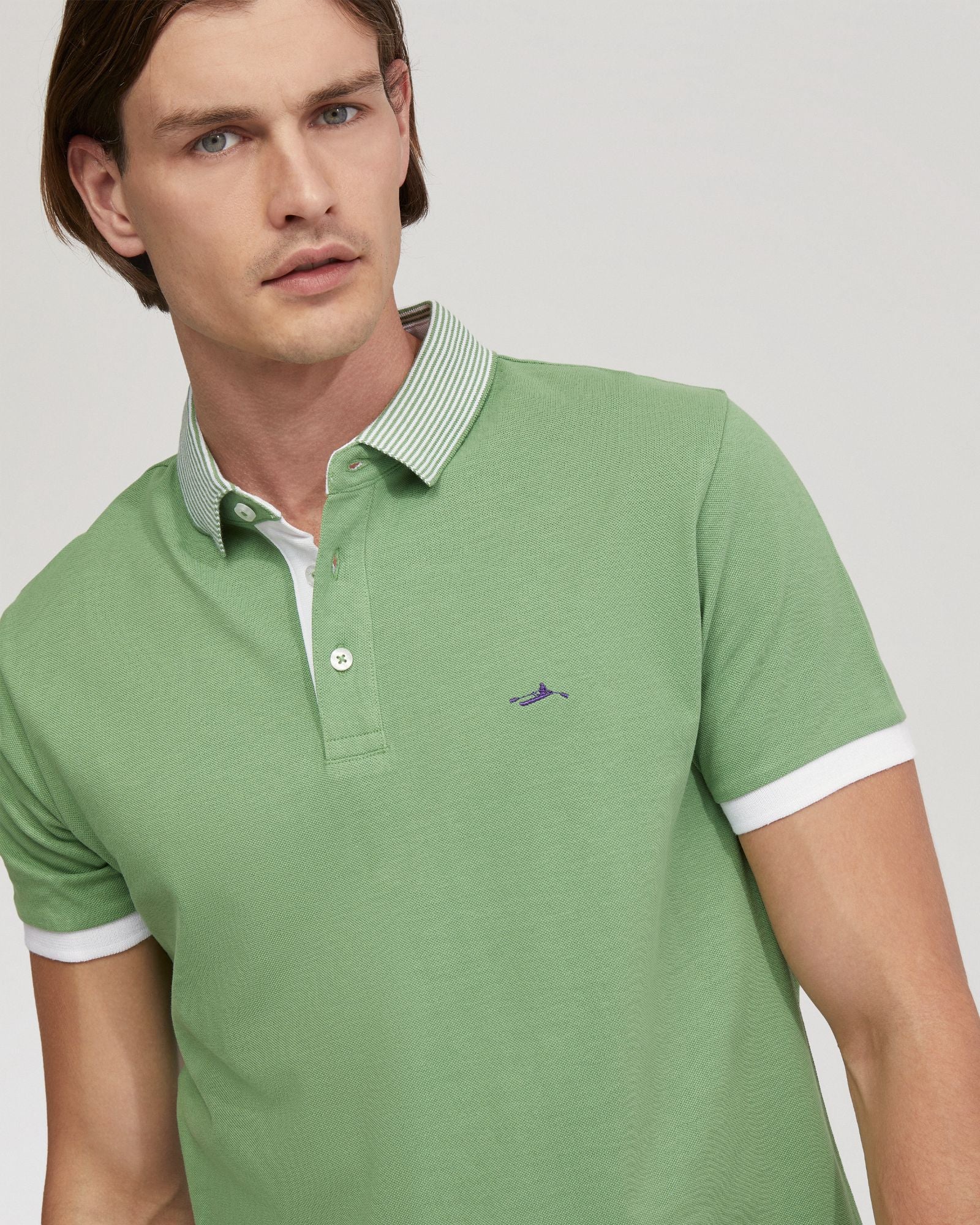 Dylan Striped Collar Pique Polo - Image 10