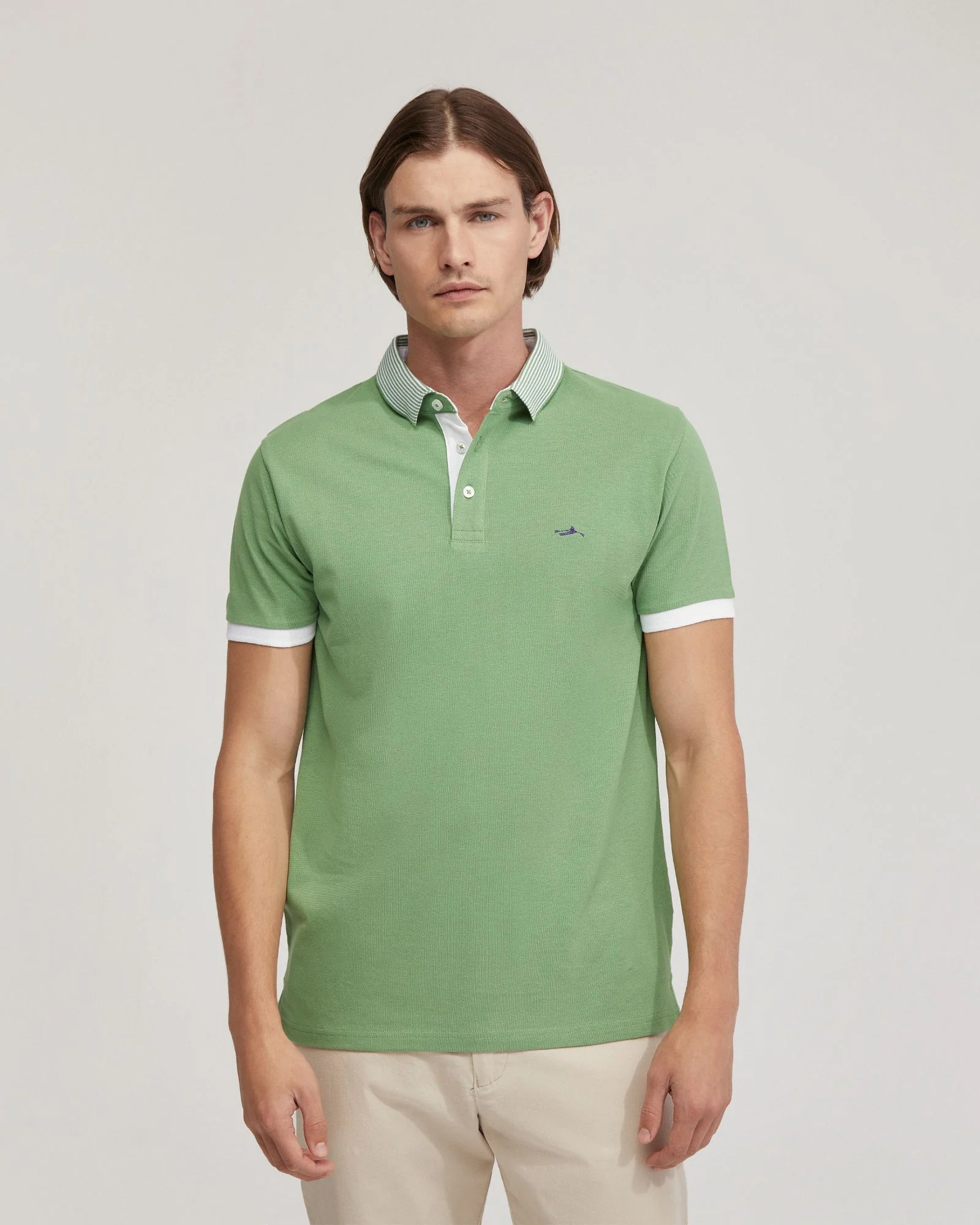 Dylan Striped Collar Pique Polo - Image 11