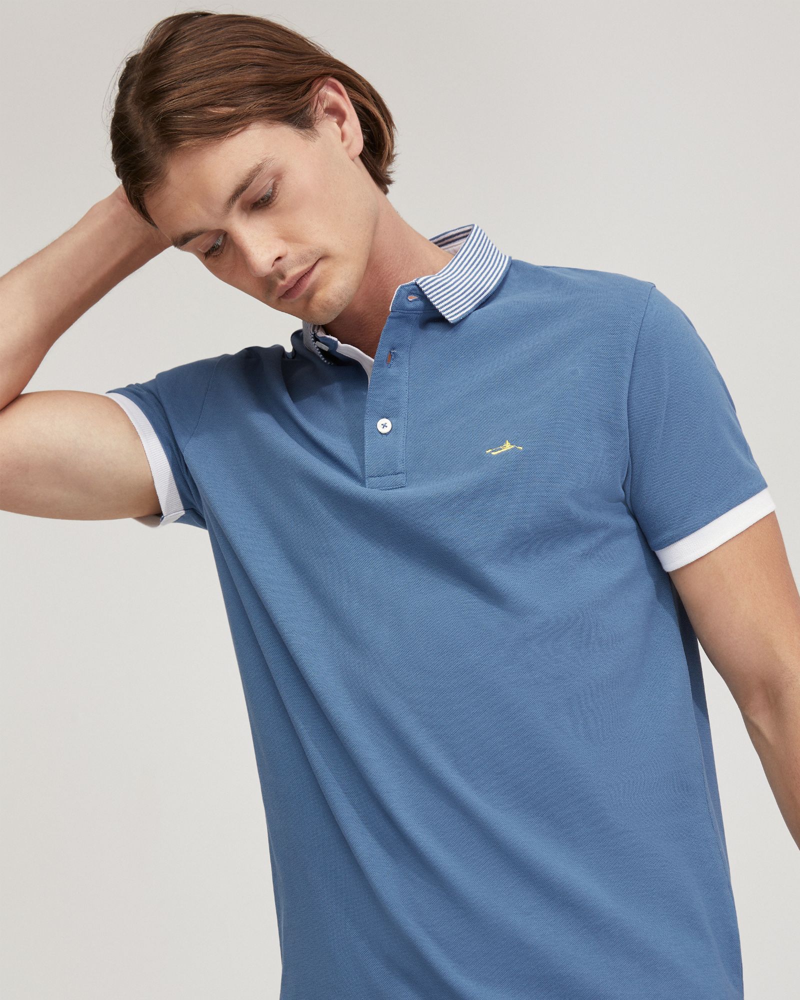 Dylan Striped Collar Pique Polo - Image 4