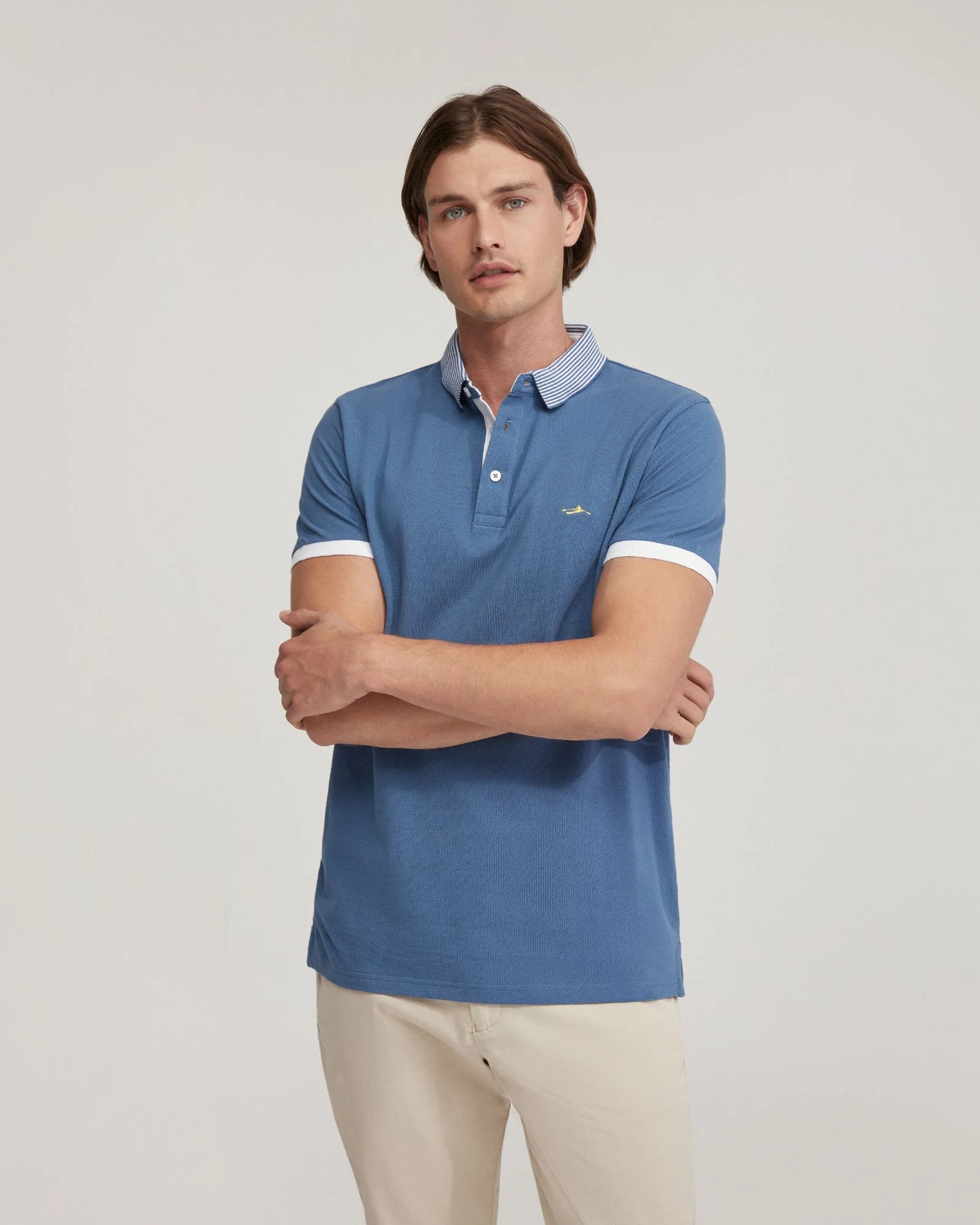 Dylan Striped Collar Pique Polo - Image 5
