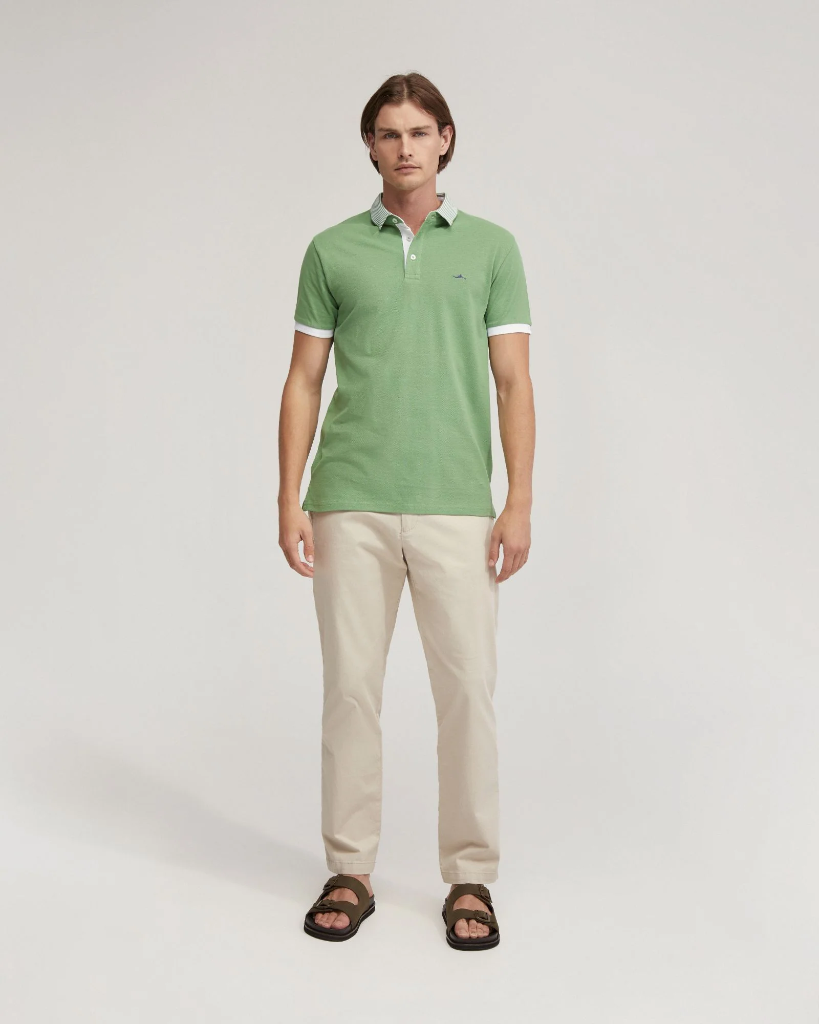 Dylan Striped Collar Pique Polo - Image 7