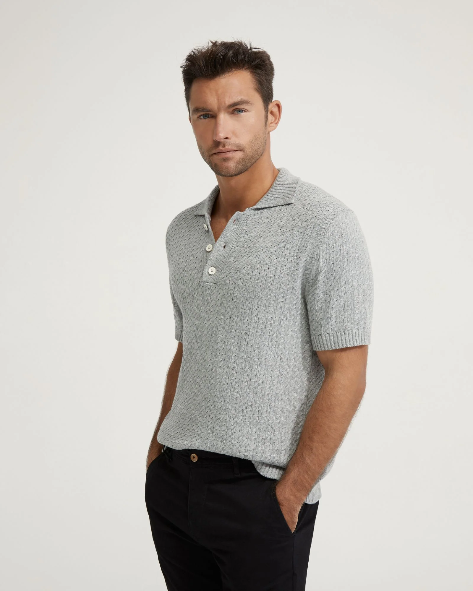 Harrison Cable Knit Polo - Image 9