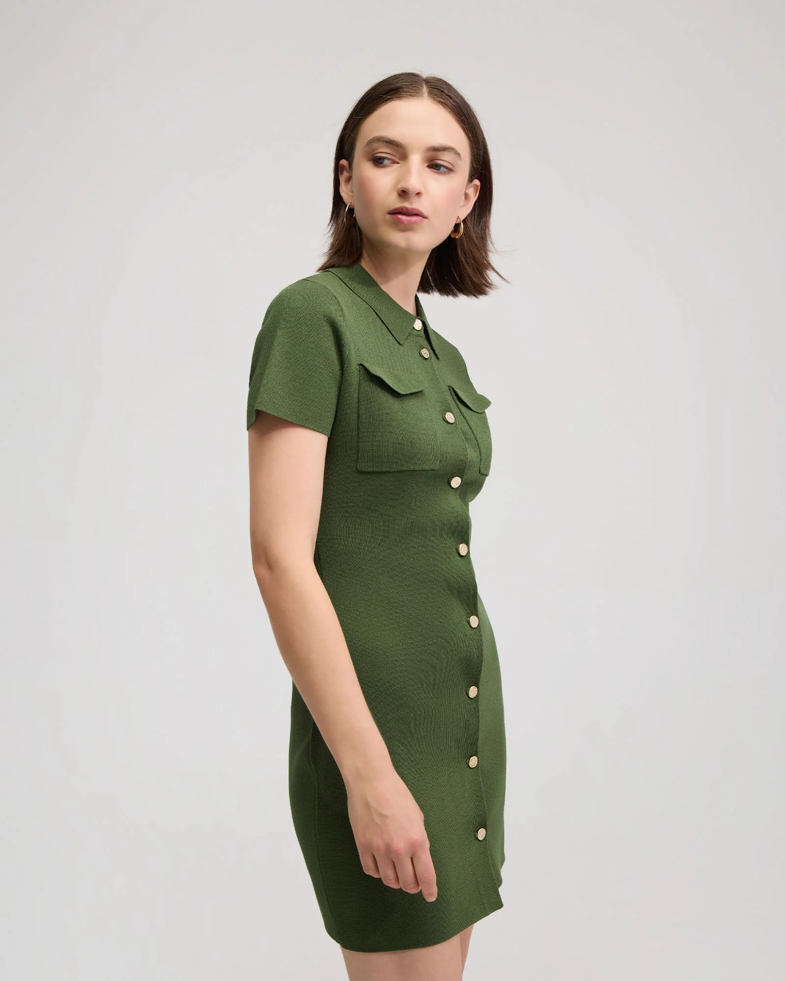 Olive Knitted Mini Dress - Image 2