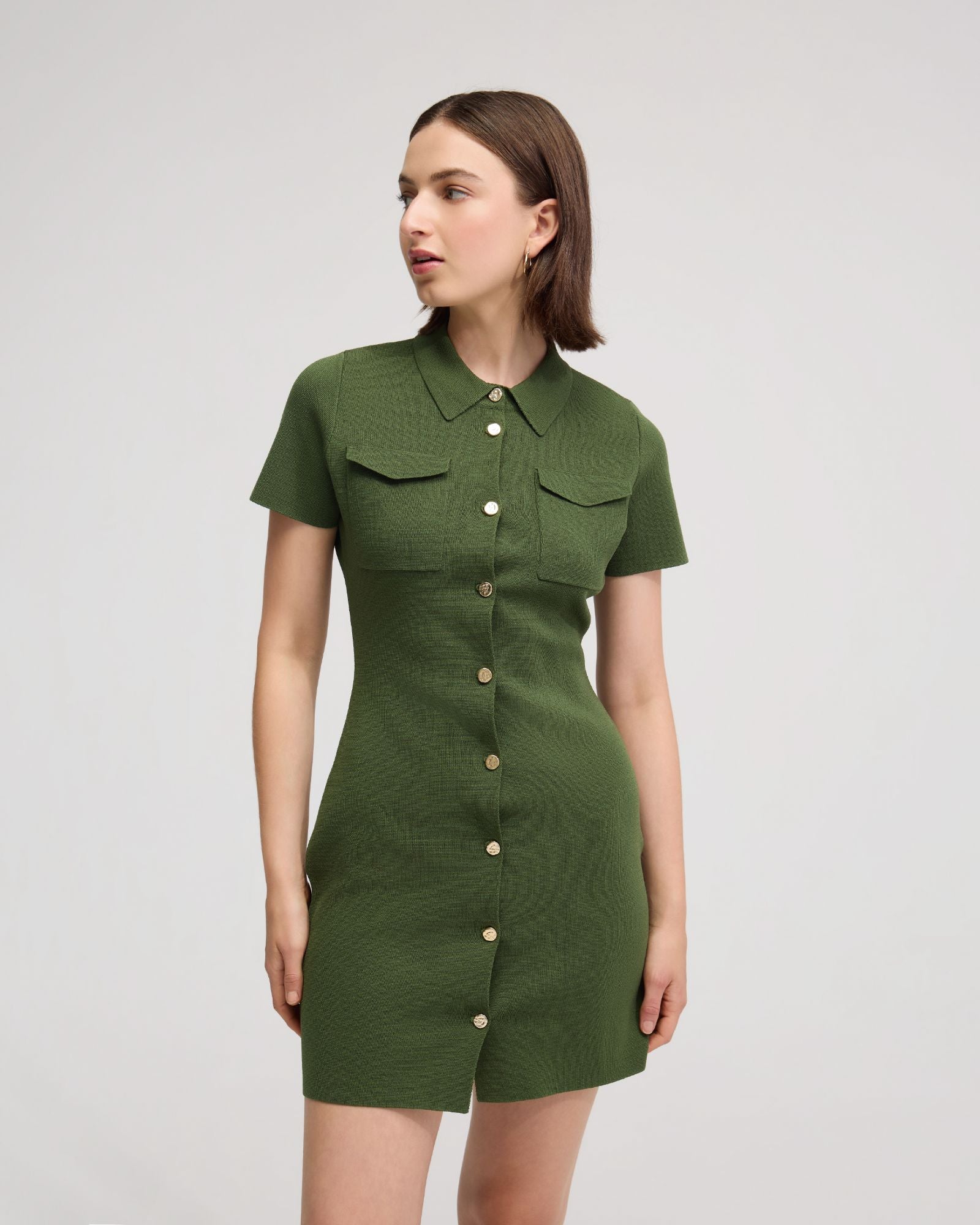 Olive Knitted Mini Dress - Image 5